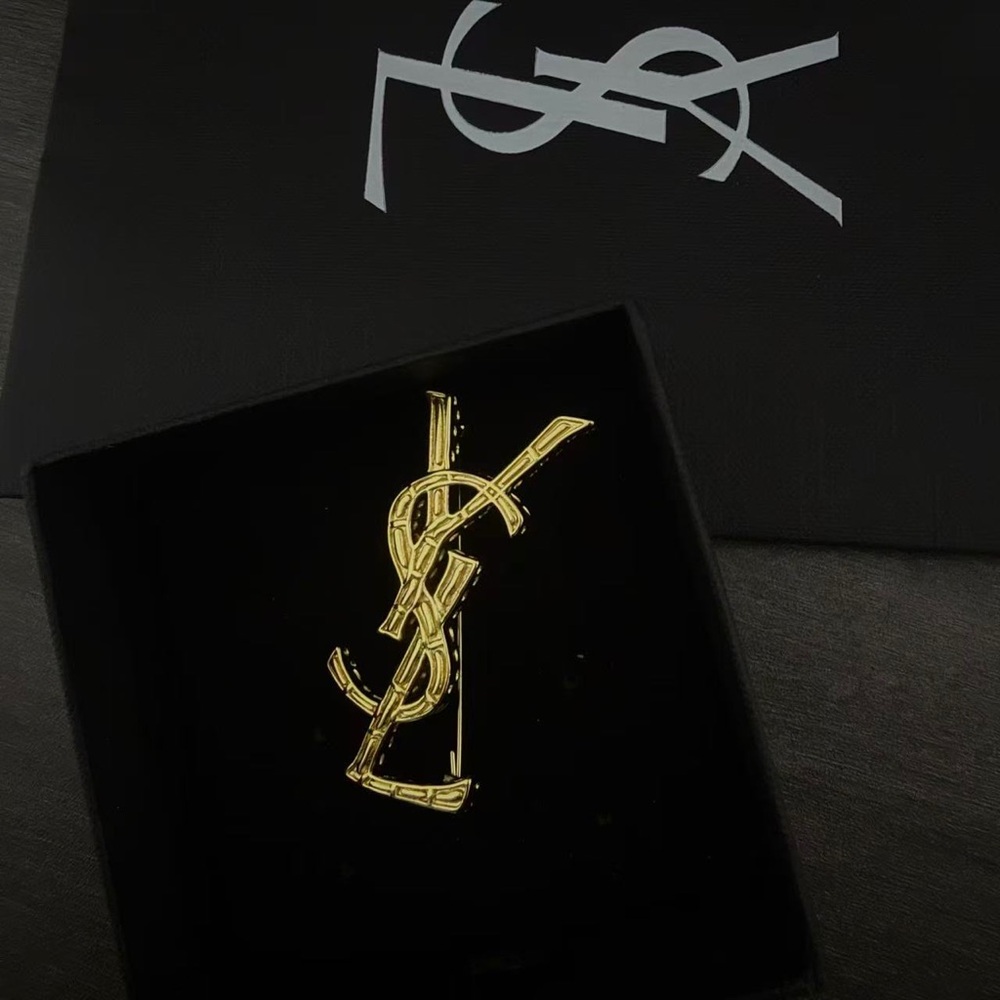 Yves Saint Laurent Gold-Tone Monogram Brooch